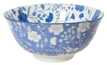 Decoris Schale 15x7cm Porzellan mit Blumen Muster - Schalen & Schüsseln - Servierschale Salatschale Obstschale Dessertschale Müslischale - Vintage Geschirr für Frühling Ostern Sommer Hellblau
