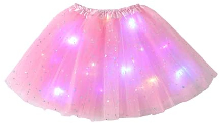 Light Up Tutu Skirt, LED Neon Glow Rainbow Dress for Girls 2-6 Years, Pink