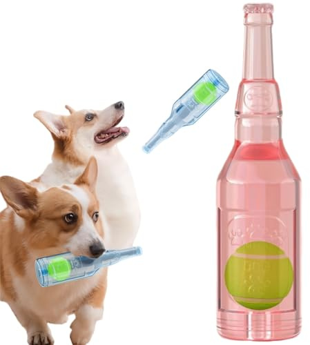 Pet Chew Beer Bottle with Tennis Ball, 2025 Upgraded Ball in Bottle Dog Toy, Indestructible Dog Ball in Bottle Suitable for Small and medium dogs (Red)