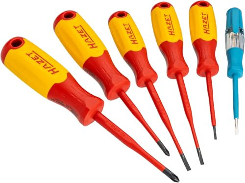 HAZET Juego de destornilladores de electricista de alto voltaje 811KV/6, 6 piezas, VDE 1000V, ranurado y perfil PH, incl. comprobador de fases, aislamiento protector