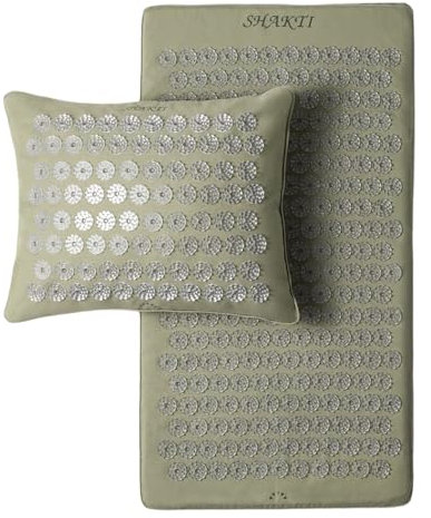 ShaktiMat [Das Original seit 2007] Premium Akupressurmatte und Akupressurkissen zur Entspannung für Rücken, Nacken, Füße, Ethische Handarbeit, GOTS-zertifizierte Bio-Baumwolle, Salbeigrün