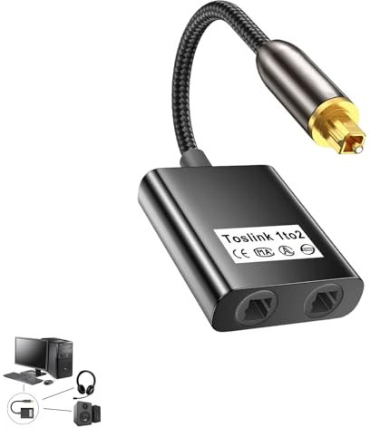 Optical Cable Splitter Optical Splitter 1 In 2 Out Support to LPCM2.0, Dolby Digital, DTS 5.1 Toslink Splitters Dual Port Audio Adapter Gold Plated Connector For Soundbar To Tv Cd Dvd Amplifier