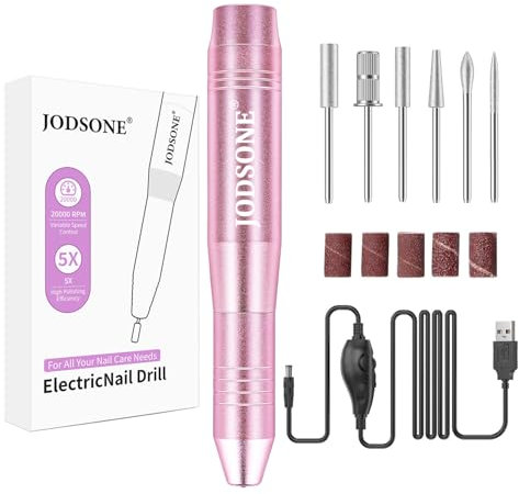 JODSONE Professioneller elektrischer Nagelfräser, 15.000 U/min, USB-Anschluss, 6 Ersatz-Bits, geräuscharm, für das Nagelstudio zu Hause