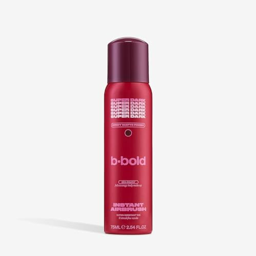 B·BOLD Instant Airbrush Body Makeup 75ml – Water-Resistant, Quick-Drying and Streak-Free | Dermatologically Approved and Suitable for Sensitive Skin (super dark)