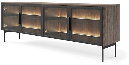ARREDO DA CASA Mobile Porta TV Con 4 Ante In Vetro Temperato, LED Bianco Neutro O Caldo Incluso, Piedini E Maniglie In Metallo Disponibile In Cashmere O Quercia Scuro PTVLK26 (Quercia scuro)