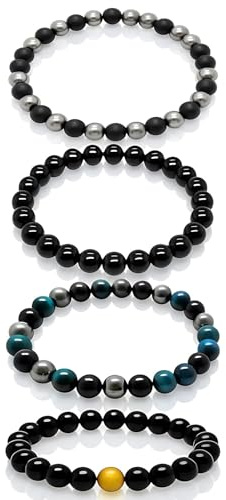 JazRvr 4 Stück Schwarzer Turmalin, Turmalin Armband, 8 Mm Heilsteine Armband Für Schutz Gegen Negative Energie, Dehnbares Naturstein Armband Für Damen Und Herren, Geschenkidee Für Besondere Anlässe