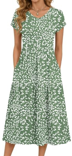 PLOKNRD Women's Summer Dress V Neck Tiered Midi with Pockets | V-neck midi with side pockets, soft jersey. Summer fashion essential: relaxed fit for office, holiday, beach & daily wear