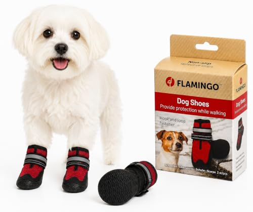 Flamingo hundeschuhe - Gayo - 2 stück - rot - XXS - 5,7x5,4x11,7 cm - atmungsaktives mesh - Harte Sohlen - rutschfest - reflektierend