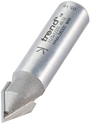 Trend Professional Bevel Router Cutter, 60-Degree Angle, 1/2 Inch Shank, 12.89mm Cut Diameter & 10.3mm Cut Length, Chamfer V Groove, 11/5X1/2TC