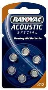 Rayovac acoustic special type 312 hearing aid batteries, zinc air, P312 PR41 ZL3, pack of 30