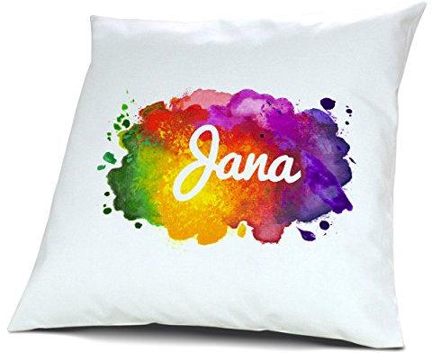 digital print Kopfkissen mit Namen Jana - Motiv Color Paint, 40 cm, 100% Baumwolle, Kuschelkissen, Liebeskissen, Namenskissen, Geschenkidee