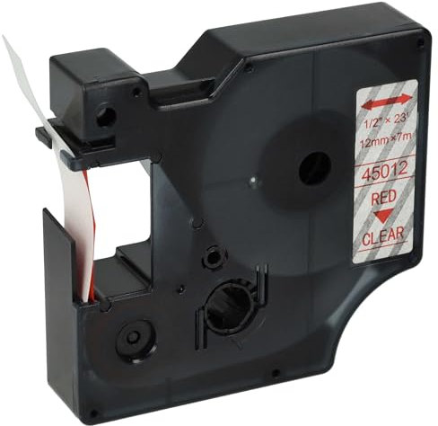 vhbw Schriftband-Kassette kompatibel mit Dymo LabelWriter Duo 400, Duo, Duo 450 Etiketten-Drucker 7m x 12mm Rot auf Transparent