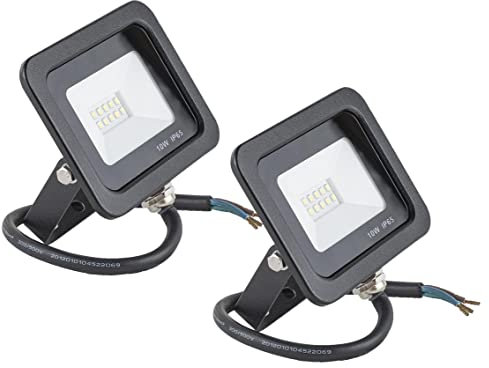 Popp® Pack x2 Floodlight LED Foco Proyector LED Negro para Exterior 10W Luz blanca 6000K Eficiencia Luminosa 85LM/W Protección contra Sobrevoltajes Resistente al Agua IP65 (6000K, 10W)