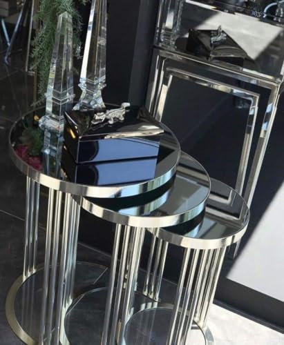 Casa Padrino Luxus Beistelltisch Set Silber - 3 runde Metall Tische mit Glasplatte - Wohnzimmer Möbel - Luxus Möbel