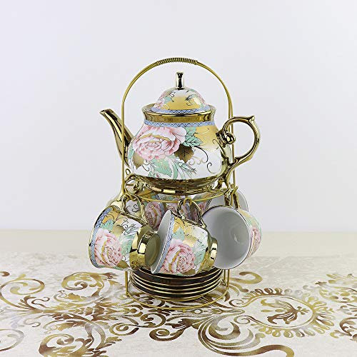 Ray-Velocity Home Service à thé en Porcelaine Service à Thé Café Porcelaine Anglaise Tasses à Café et Soucoupes Théière pour Thé de L'après-midi China Rétro et Rose Pattern Vintage Européen Service