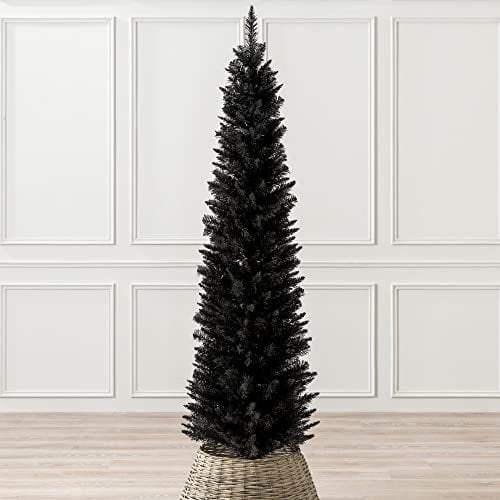 Christow Black Pencil Christmas Tree 6ft, Artificial Slim Spruce, Modern Indoor Xmas Decoration, Lifelike Forked Branches with PVC Needles, Easy Assembly with Stand, Tip Count 321 (skirt not included)