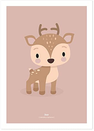 Klebekerlchen Poster 30x40 mit Waldtieren | Dekoration für Kinderzimmer und Babyzimmer | Bilder mit Tiermotiven für Jungen und Mädchen | ohne Rahmen – Reh