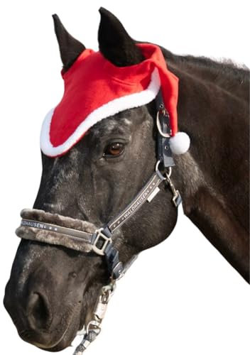 AMKA Pferde Weihnachtsmütze mit Ohrenausschnitt rot-weiß, Weihnachten-Nikolaus Kappe