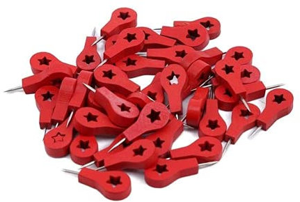 Générique 40 pièces marqueurs de Carte en Bois Rouge punaises pour Dessin Photo Goujons muraux épingles de Panneau de liège Accessoires Scolaires Punaise