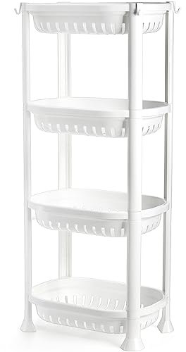 Okllen 4 Tier Shower Organizer Stand, 35.5x 25 x 82CM/14Lx9.8Wx32H Standing Shower Caddy, Plastic Shower Storage Rack Stands for Bathroom, Bathtub, Shower pan, Bath Accessories, Kitchen Countertop