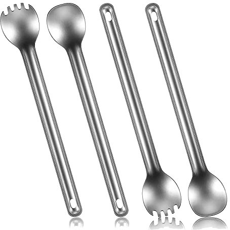 HAPPEN Lot de 4 fourchettes portables avec longues cuillères pour le camping, la randonnée, les voyages