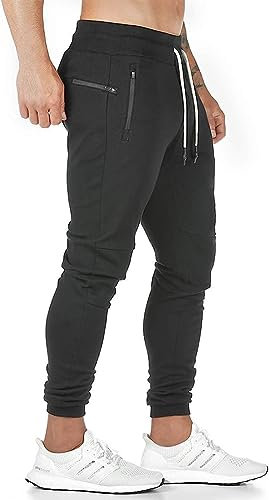 Furpazven Jogginghose Herren Baumwolle Trainingshose Slim Fit Freizeithose Sporthose Lang Hosen mit Reißverschluss Schwarz S