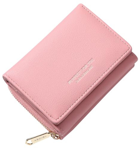 Oneroomone Portefeuille Femme Rose, Porte Monnaie Femme, Petit Porte Monnaie Femme, Portefeuille Court Pliable à Trois Couches avec 8 Emplacements pour Cartes, Cadeau d'anniversaire pour Femme, Rose