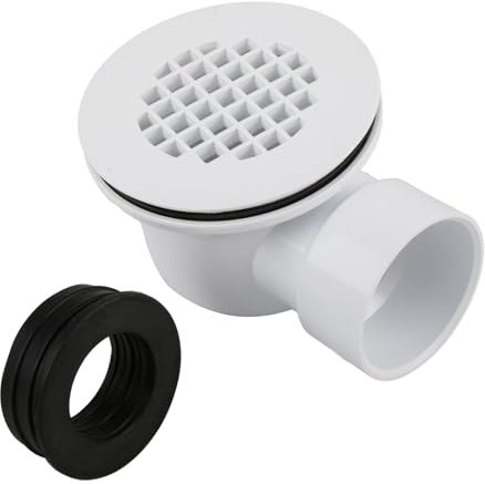 EIKLIM PVC Side Outlet Drain Assembly, Low Profile Shower Drain with Perforated Strainer, 2'' Side Outlet