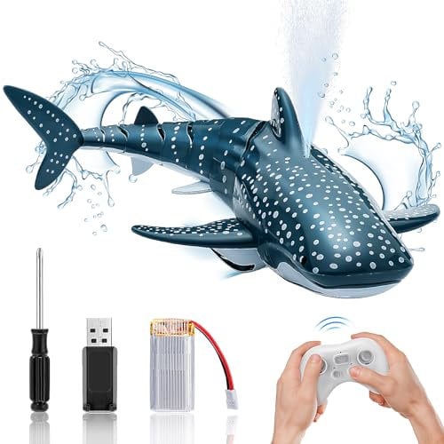 Aytop Giocattolo Squalo Telecomandato Giocattolo Elettrico RC per Barca Squalo ad Alta Simulazione 2,4GHz Giocattolo Elettrico RC con 4 Canali Giocattolo Piscina Squalo Impermeabile Regali per Bambini
