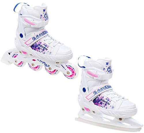 RAVEN 2in1 Schlittschuhe Inline Skates Inliner für Kinder Mädchen verstellbar (Meia, 28-32 (18,5cm-21cm))