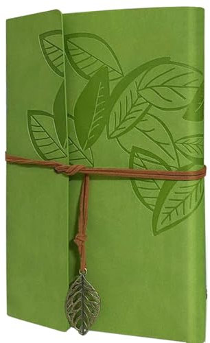 JJiaoLinin PU Leder Notizbuch, Nachfüllbar Tagebuch Vintage Nachfüllbar Gebunden Schönes Reisetagebuch A5 Notebooks Reise Journal Gelbe Leere Papier Tagebuch für Frauen Mädchen Jungen,Gras-Grün