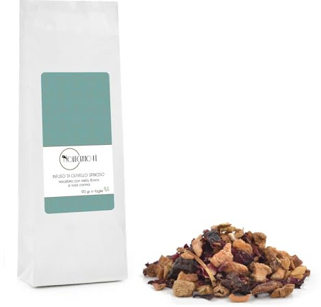 Novecento Tè® | Infuso Olivello Spinoso in Foglie - 90 Gr | Tisana di Olivello, Mela, Ibisco, Rosa Canina | Miscela Frutta Olivello e Petali Fiori Sfusa
