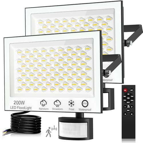 Viugreum 2 * 200W Projecteur LED Détecteur de Mouvement et Télécommande, 20000LM Blanc Froid 6500K Dimmable Projecteur LED Avec Detecteur, Étanche IP66 Spot LED avec Minuterie pour Jardin Garage