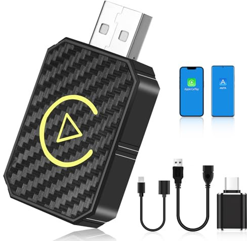 flintronic CarPlay Wireless Adapter, Convierte Adaptador Carplay con Cable a Inalámbrico, USB C/A Plug and Play Adaptador CarPlay Compatible Control Inalámbrico Plug/Play Carplay Compatible iOS 10+