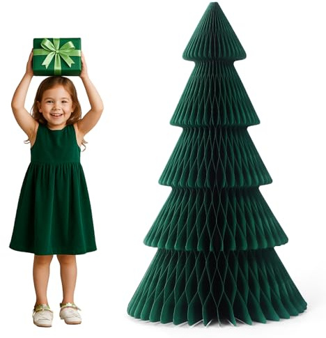 Poen Extra großer Weihnachtsbaum, 3D-Wabenpapier, 91 x 50 cm, für Innenbereich, Urlaub, Party, Heimdekoration (dunkelgrün)