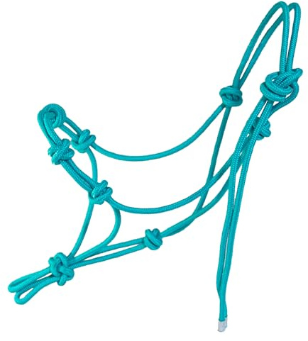 Horzmetnex 4 Knot Rope Halter for Horses – Strong 1/4″ Stiff Rope Bitless Training Halter,Lightweight & Adjustable (Turquoise, Standard)