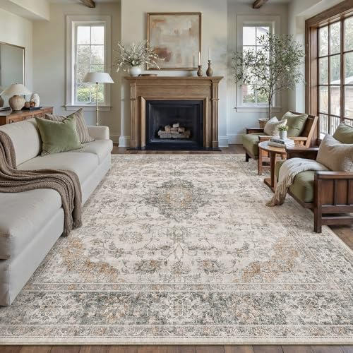 PureCozy Vintage Teppich Wohnzimmer 200x300cm Taupe Waschbar Groß Teppiche | Retro Teppich,Waschbar,Rutschfest,Weich Kurzflor,für Schlafzimmer,Esszimmer,Büro Rug