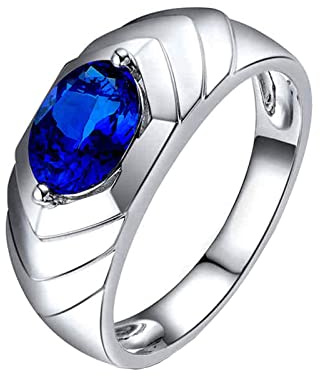 BCughia Tansanit Ring Herren Weißgold, 18 Karat Ringe Oval Form 1.04ct Solitär Tansanit Freundschaftsringe Herren Größe 54