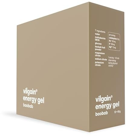Vilgain Energy Gel (480 g) Baobab – Natürliches Energie Gel mit Elektrolyten (12 x 40 g), Kohlenhydrat Mix aus Maltodextrin & Glukose, Veganer Fitness Snack für Ausdauersport Laufen & Radfahren