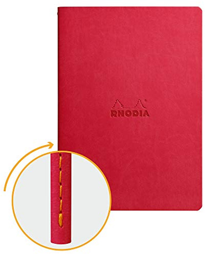 RHODIA 116413C - Poppy Textile Stitch Soft Notebook - A5 - Lined - 64 pages - Clairefontaine Ivory Paper 90 g/m - Faux Leather Cover - Rhodiarama Collection