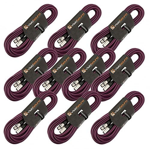 10 x 10m Male to Female XLR Mic Leads/Balanced Microphone Cables / 8 Colours / 10 Pack Purple