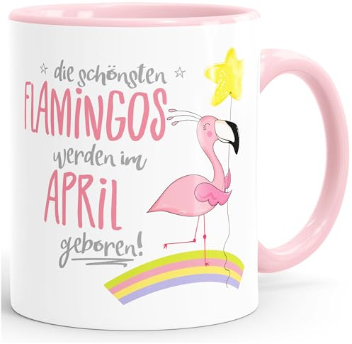 MoonWorks Geschenk-Tasse die schönsten Flamingos werden im (style_variation) geboren Geburtstags-Tasse Geburtstmonat Wunschmonat Kaffee-Tasse Rosa unisize