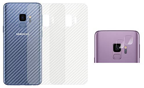qichenlu 3X Rückseite Folie + 2X Kamera Schutzglas für S9, Carbon Look Matt Klebefolie Weich Back Film für Samsung Galaxy S9,Klar 6D Linse Glas Kratzfest Kamera Hinten Schutz