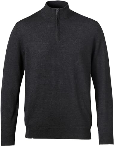 Charles Tyrwhitt Jumpers for Men - Dark Charcoal Merino Wool 1/4 Zip Jumper - Machine Washable & Temperature Regulating Knitwear for Smart & Casual Wear