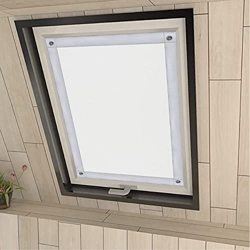 Eurohome Sun Protection Roof Window Roller Blind, without Drilling, Blackout Roller Blind with Suction Cups for Roof Window, Polyester, White, 96 x 115 cm