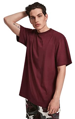URBAN CLASSICS Men's Basic Crew Neck Tall Tee, Oversized Short Sleeves T-Shirt with Dropped Shoulders, 100% Jersey Cotton, in redwine, 3XL