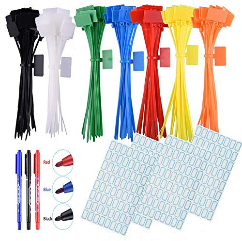 Cable Ties,7 Colors,250pcs,with 3 Marker Pen & 256 pcs Sticker, for Home and Garden Use