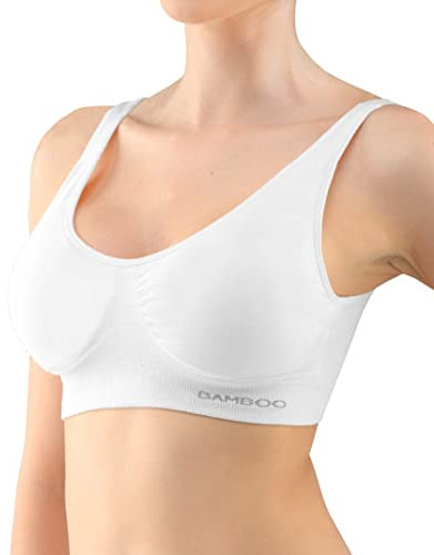 ecoBAMBOO Bustier Damen Top aus Bambus, Gepolsterter Sport BH Damen Ohne Bügel, mit leichtem Halt, für Yoga & Alltag (L-XL, Weiß)