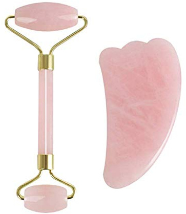 Molinter Jade Roller Gesichtsroller Natürlich Massagegerät für Gesichtheben Jade Beauty Werkzeug Gesichtsmassagegerät (Rosa)