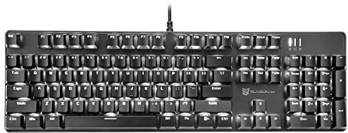 Merdia Teclado mecánico para juegos con interruptor marrón con cable de 6 colores, teclado retroiluminado LED, tamaño completo, 104 teclas, diseño de EE. UU. (negro)